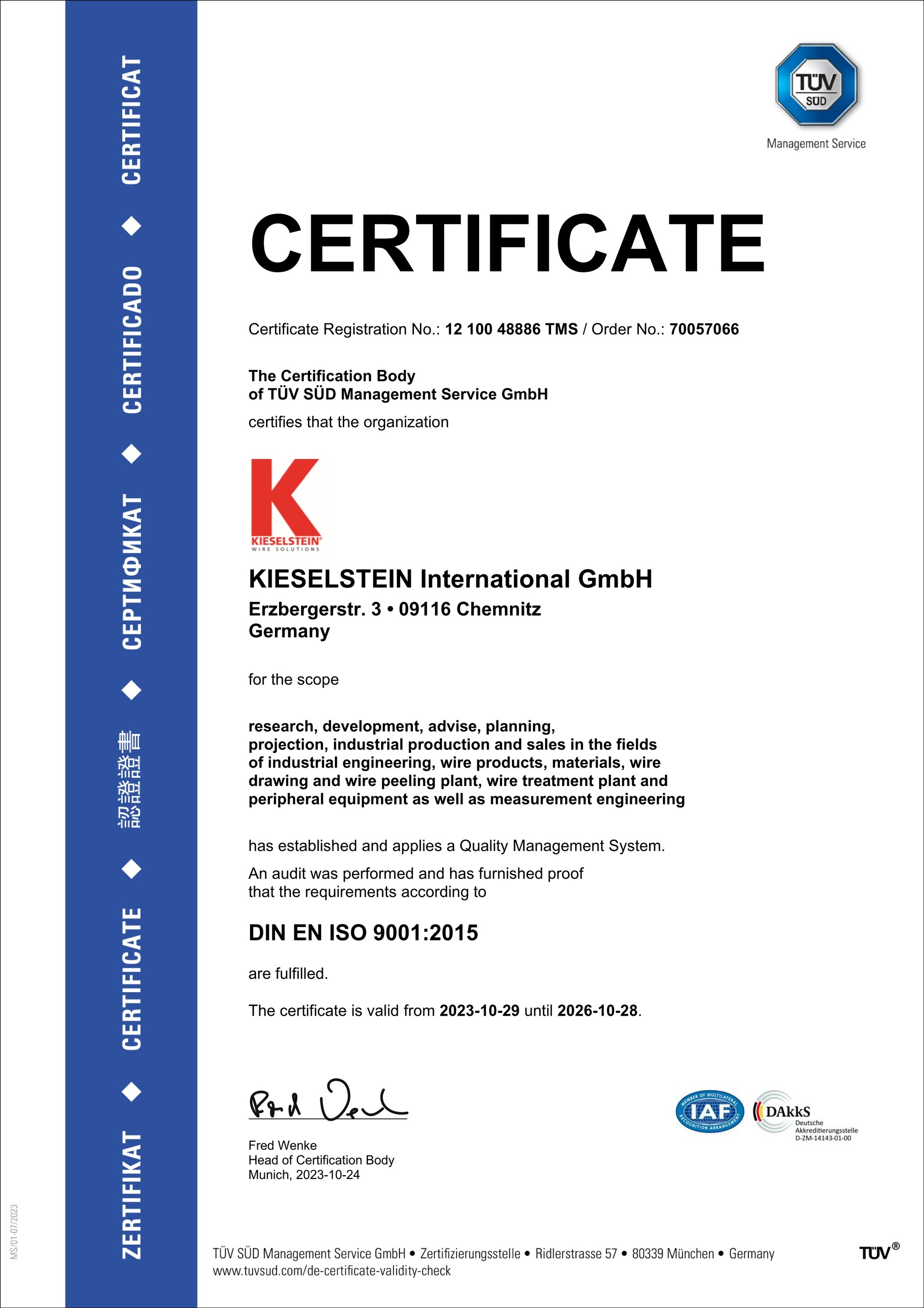 KIC Zertifikat ISO 9001 EN